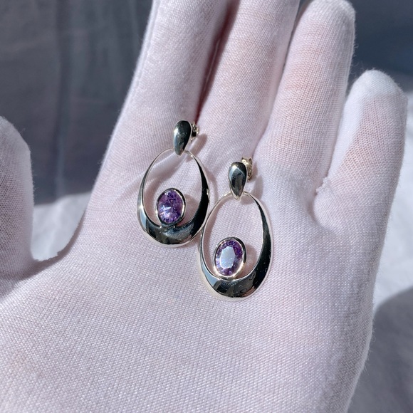 Silver 925 Earrings with purple stone - Picture 4 of 5